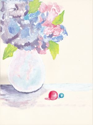 Glass vase with flowers in watercolour